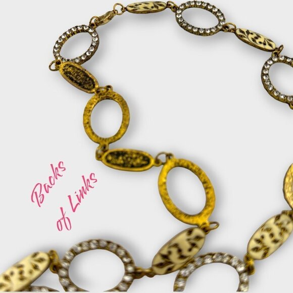 Vintage Handmade Women's Enamel and Rhinestone Link Necklace NEW - Picture 6 of 11